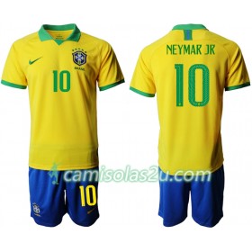 Camisolas de Futebol Brasil NEYMAR JR 10 Criança Equipamento Principal Copa América 2019 Manga Curta